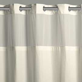 Hookless It’s A Snap! Waffle Shower Curtain, 3-in-1 Shower Curtain Includes Fabric Shower Curtain with Sheer Top Window, Flex-On Rings & Fabric Liner, 71” x 74”, Cream