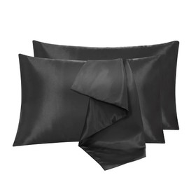 LINENOVA Satin Silk Pillowcases for Hair and Skin, Pillow Cases Queen Size Set of 2 Pack, Super Soft Pillow Cover Wrinkle Resistant with Envelope Closure-51x76cm-Black
