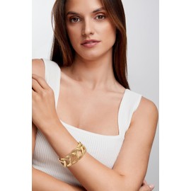 ENSKEFEN Chunky Matte Gold Chain Bangle Bracelets for Women Wide Antique Gold Link Bracelet Retro Vintage Thick Clasp Wrist Bracelets