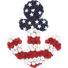 National Tree Company Artificial Patriotic Wreath Decoration, Blue, Cross Shape, Decorated with Red, White and Blue Flower Blooms, White Stars, Fourth of July Collection, 20 Inches
