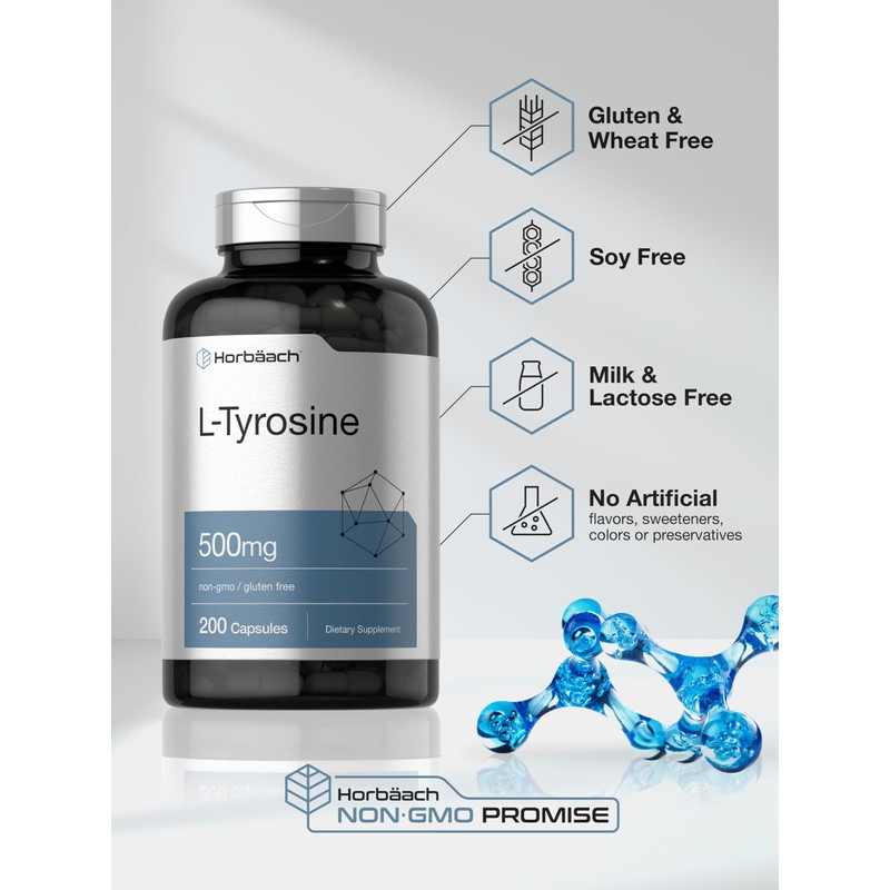 Horbäach L Tyrosine Supplement | 500mg | 200 Capsules |