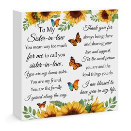 Sister in Law Gifts from Sister Best Sister in Law Birthday Gifts Mother's Day Christmas Engagement Bridal Shower Wedding Gifts for Sister in Law Desk Decor Sign Wooden Box Sign