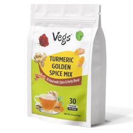 VEGS Turmeric Golden Milk Infusion, True Ayurvedic Super Spice Mix 2.5g x 30 Pyramid Tea Bags - Turmeric Tea Latte with Organic Ginger, Rose Petals, Cinnamon, Ashwagandha - No Caffeine, No Sugar