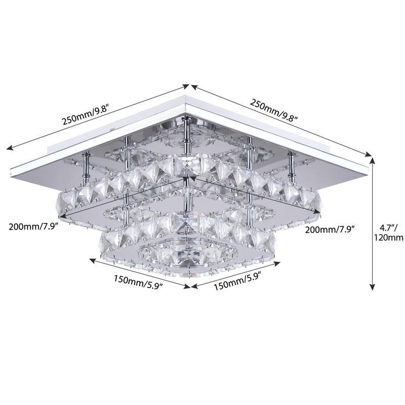 FRIXCHUR Dimmable Crystal Chandelier Ceiling Light with Remote Square Led