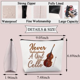BDPWSS Cello Gift Cello Lover Cello Player Gift Cello Music Teacher Gift Never Underestimate A Girl With A Cello Makeup Bag (Girl With Cello)