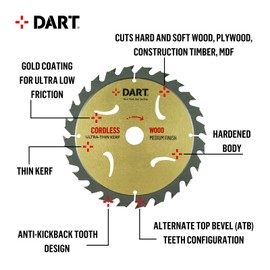 DART Gold ATB Wood Saw Blade 165Dmm x 20B x 40Z - Wood Cutter Blades for Cordless Circular Saws/Rip Saws - TCT Saw Blade with Anti-kickback - Thin Kerf Circular Saw Blades