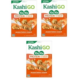 Cold Breakfast Cereal - Vegan Protein - Fiber Cereal - Peanut Butter Crunch byKashi- 16.9 Oz Box - Pack of 3