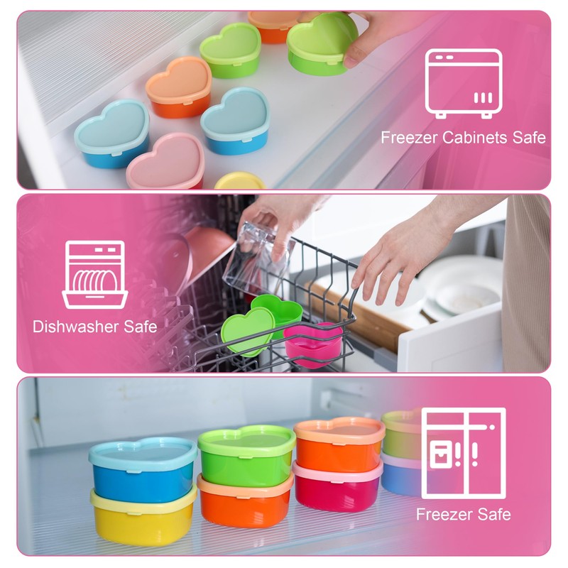 9Pc Small Food Containers with Lids, 90ML Plastic Snack Pots,