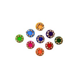 Velvet Dots Circle Bindi with Stone-Studded Fancy Border – Elegant Indian Bindi for Women, Face Jewelry for Weddings, Festivals, and Everyday Wear.