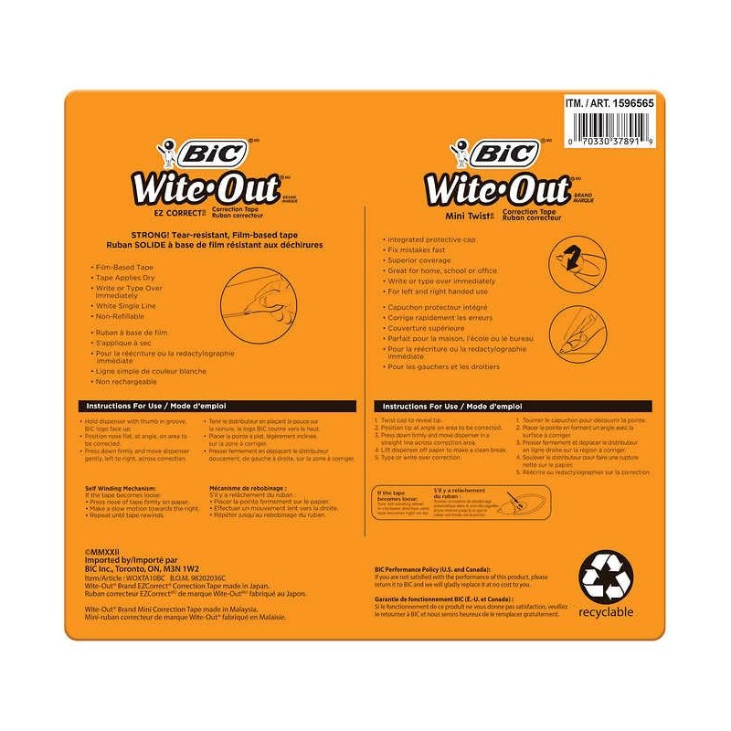 BIC White-Out, Pack of 10 (8- Regular, 2- Mini)