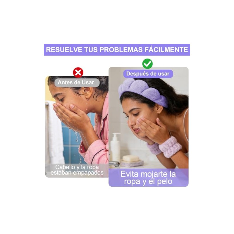 6 diademas skincare OVQZAW con muñequeras absorbentes de alta elasticidad