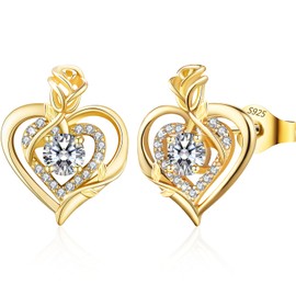 LAVUMO Earrings Silver 925, Heart Rose Moissanite Stud Earrings VVS1 D Colour Brilliant Hypoallergenic Jewellery Gift for Her Women Girlfriend Mother Anniversary Christmas Valentine's Day Birthday,