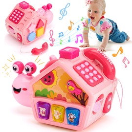 hahaland Baby Toys 6-12 Months, Musical Crawling Toys 6-18 Month Snail Toys for 1 Year Old Girl Gifts,Educational Toddler Toys Age 1-2 Busy Activity Cube, 1st Birthday Girl Gifts Toddler Gifts