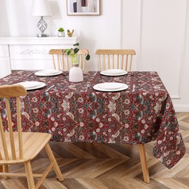 Obal William Morris Tablecloth Original Design Tablecloth Water Resistant Rectangular Table cloth Kitchen Dinning Decoration Table Cover Washable, 260cm x 152cm (Red Strawberry Thief)