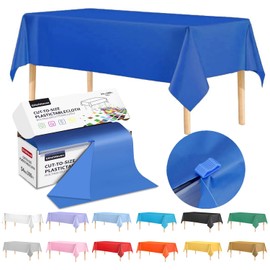 GlitshHaven 54" x 300 Feet Plastic Table Cover Roll with Slide Cutter for Rectangular Tables | Blue