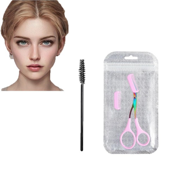 Eyebrow Scissors, Non-Slip Eyebrow Scissors with Comb and Brush, Eyebrow