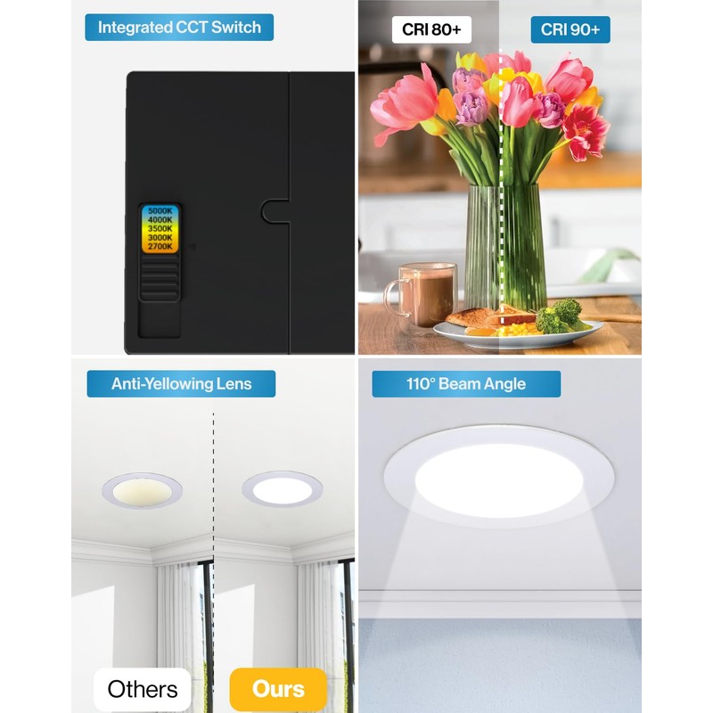 Sunco 4 Inch LED Recessed Lights, Canless Ceiling Light Slim,