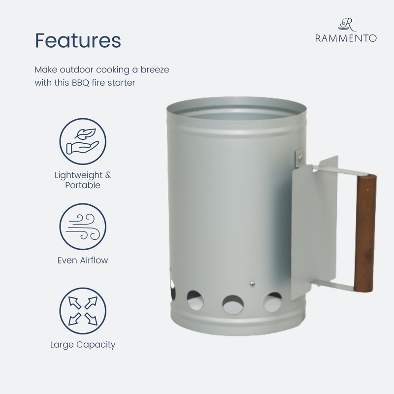 Rammento Extra Large BBQ Chimney Starter - Fast Charcoal Burner
