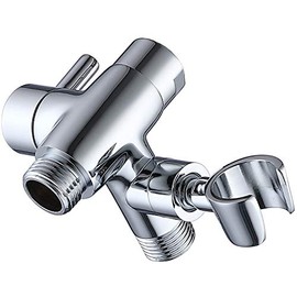 G-Promise Solid Metal Shower Arm Diverter with Holder for Hand Held Showerhead and Fixed Spray Head, G 1/2 3-Way Bathroom Universal Diverter System Replacement Part (Polished Chrome)