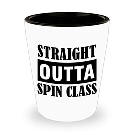 Art by Chelsydale Straight Outta Spin Class - Funny Gifts Idea for Spinning Instructor Shot Glass Tequila Shotglass Novelty Drinkware - Indoor Cycling Trainer Spin Bike Training Mentor Coach Cute Gag