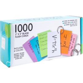 Hapinest 1000 Blank Flash Cards Colored Index Cards 3x5 w/20 Binder Rings, Unruled Unlined Index Cards with Ring, Hole Punched Notecards Flashcards, Color Note Cards for Studying Home Office Supplies