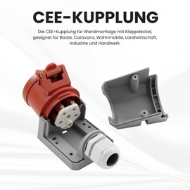 McPower CEE Socket Wall Mounted IP44 Coupling 415 V, 16 A High Current Wall Socket 5-Pin for Motorhome Boat Outdoor Camping Caravan Industrial Crafts
