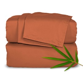 King Sheets by Pure Bamboo, Genuine 100% Organic Viscose Derived from Bamboo Bed Sheet Set, Luxuriously Soft & Cooling, Double Stitching, Lifetime Quality Promise (King, Terracotta)