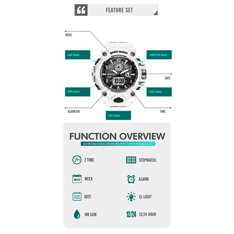 KXAITO Men's Watches Sports Outdoor Waterproof Military Watch Date Multi