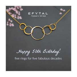 EFYTAL 50th Birthday Gift for Her, Gold Plated 5 Circle Necklace, 50th Birthday Gifts For Women, Cool Gifts for 50 Year Old Woman, 50th Birthday Decorations, 50th Birthday Gift Ideas (14k Gold Plated)