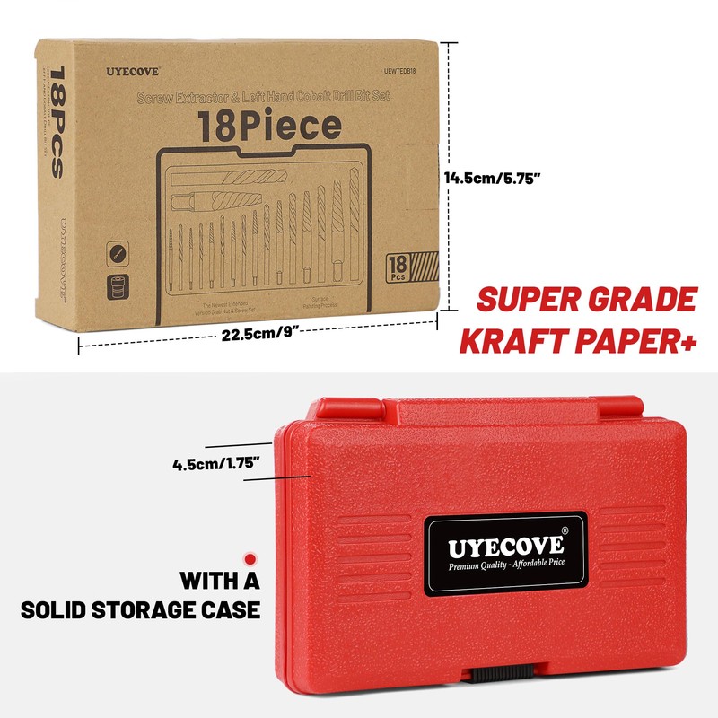 UYECOVE 18Pcs Screw Extractor Set and Left Hand Drill Bits