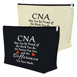 2Pcs CNA Week Gifts Makeup Bags CNA Appreciation Gifts Certified Nursing Assistant Gifts Cosmetic Bag Certified Nurses Day Gift CNA Medical Student Graduation Retirement Birthday Gift (Black,Beige)