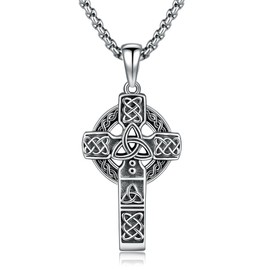 HUKKUN Celtic Cross Necklace for Men Sterling Silver Viking Cross Pendant Necklace for Men Irish Knot Viking Jewelry Gift for Men