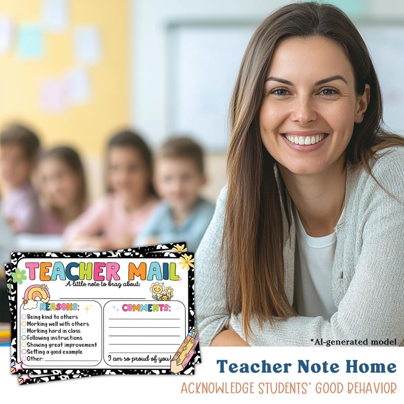 Losyze Preppy Teacher Mail Incentive Postcard Note to Parents, Preschool,