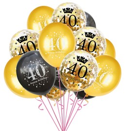onehous 40th Birthday Decorations for Men Women, Happy 40th Birthday Balloons for Him Her, Black Gold Confetti Balloons for 40th Birthday Anniversary Party Supplies, 40 Year Old Party Decorations
