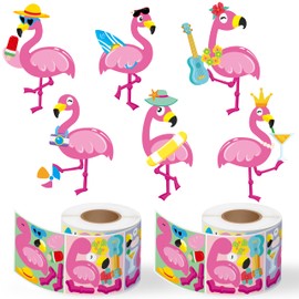 Haooryx 600pcs Make A Flamingo Face Scene Sticker Roll Make Your Own Cartoon Cute Pink Flamingo Sticker Decals Mix and Match DIY Sticker for Water Bottles Scrapbook Kids Birthday Party Supply