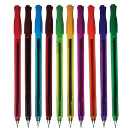 TRIJOI Ballpoint Pens, MULTICOLOUR, Fine Point (0.7mm), Pack of 10, Comfort Grip, Write Draw Sketch, School Office Home Use, iZOFAX Black Ball Pen