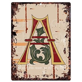 Alphabet Medieval Initial Letter A Chic Sign Rustic Shabby Vintage style Retro Kitchen Bar Pub Coffee Shop Wall Decor