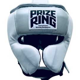 PRIZE RING "Professional SS" Genuine Leather Headgear Silver/White Large