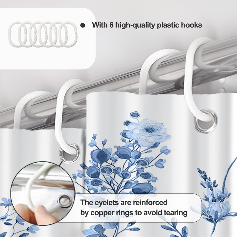 AWERT Small Half Size Stall Shower Curtain with 6 Hooks