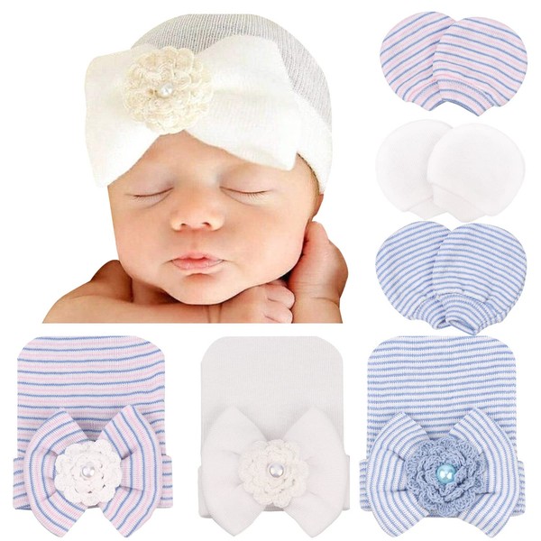 DRESHOW Newborn Baby Hat Mittens Hospital Hat Beanie Infant Hats