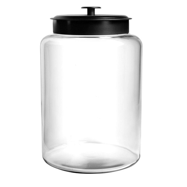 Anchor Hocking 2.5 Gallon Montana Glass Jar with Lid (2 piece, black metal, dishwasher safe)