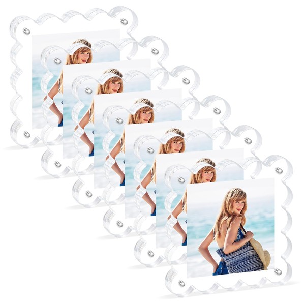 Novacrylion Acrylic Magnetic Picture Frames 4x4-6Pack Clear Freestanding Photo Frame.Double-Sided