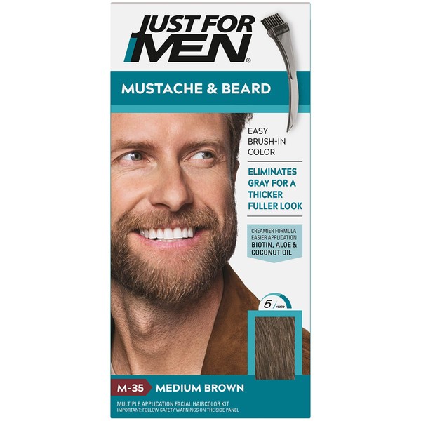 JUST FOR MEN Color Gel Mustache & Beard M-35 Medium Brown 1 ea (Pack of 12)