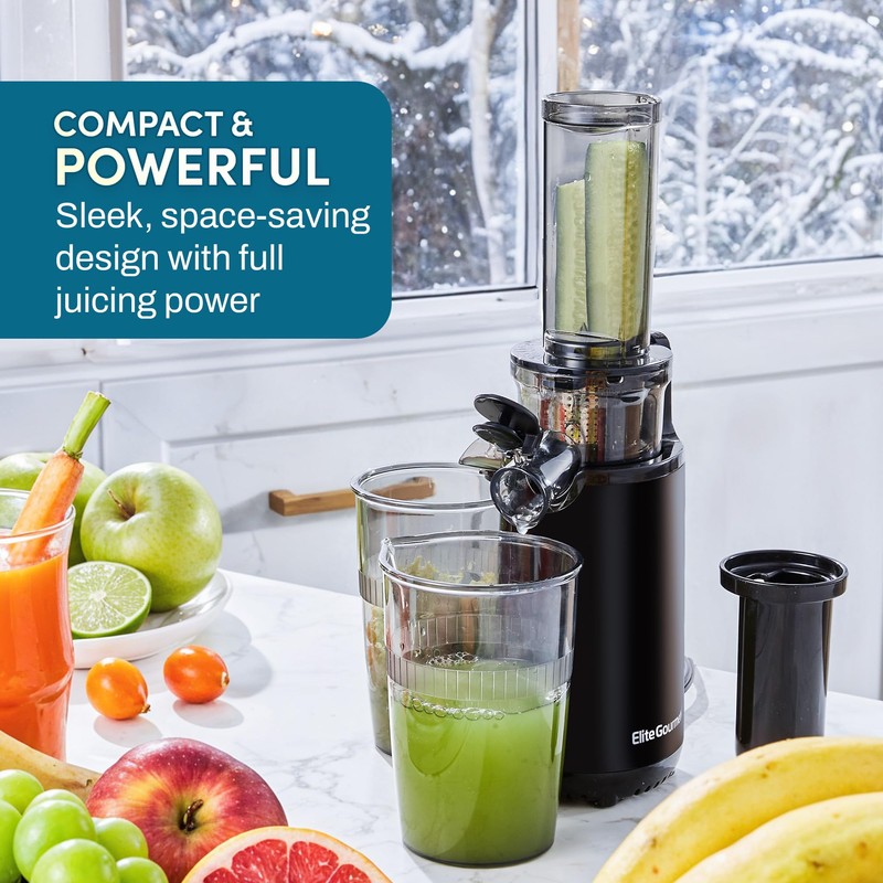 Elite Gourmet EJX600 Compact Small Space-Saving Masticating Slow Juicer Cold