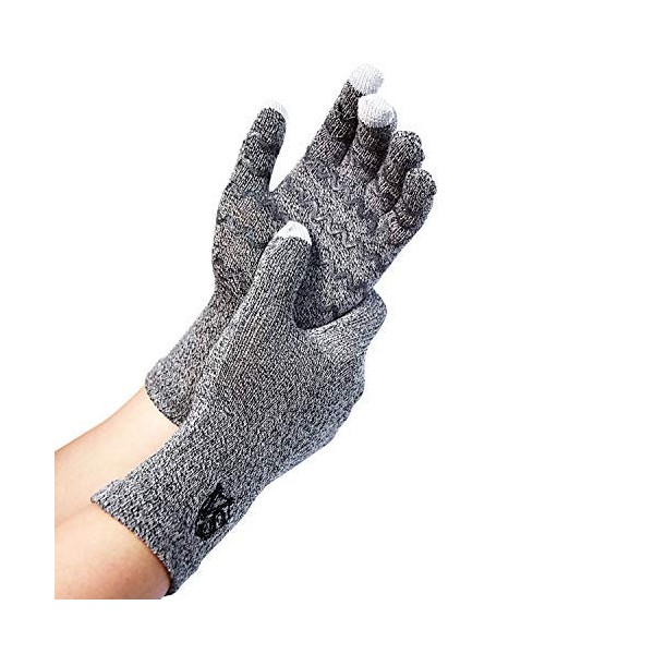 Vital Salveo Full Finger Touchscreen Arthritis Gloves NonSlip Carpal Tunnel-Pair-Light Grey-L