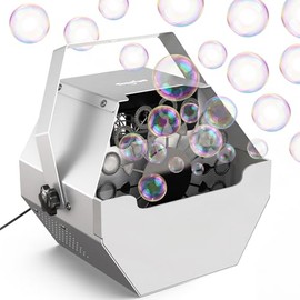 Theefun Bubble Machine: 750ML Metal Automatic Bubble Maker, Portable Professional Bubble Blower Operated by Plug-in Bubble Machine for Parties Weddings Indoor and Outdoor Use, Silver-Gray