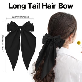 CAVETEE 3 Pcs Big Hair Bows for Women, Silky Satin Hair Bows Accessories Hair Ribbons Oversized Long Tail Hairbows Bow Hair Clips for Woman and Girls (Black/Beige/Pink)