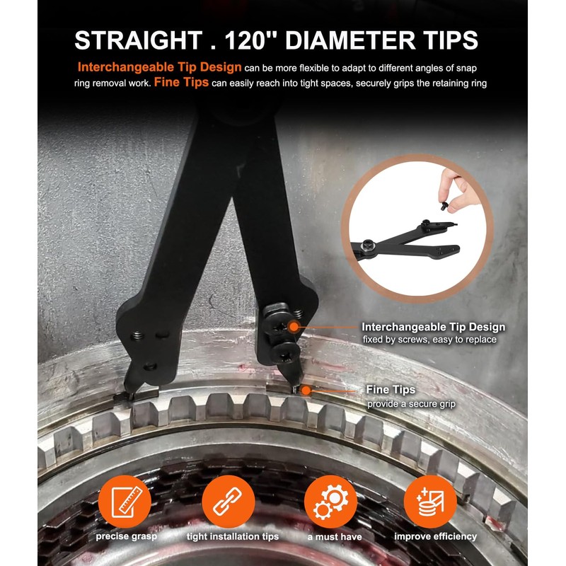 1489-26" Internal Retaining Ring Pliers, Large Transmission Snap Ring Tools