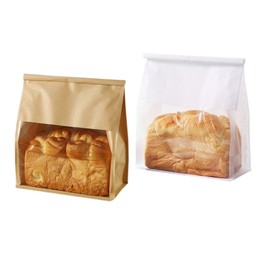 Pack of 50 Paper Bread Bags for Home Bread Sourdough Bread Bakery Storage Bags with Window, Large Bakery Bread Loaf Bags for Baked Goods Packaging (11'' X 8.7'' X 4.3'') (Kraft + White)