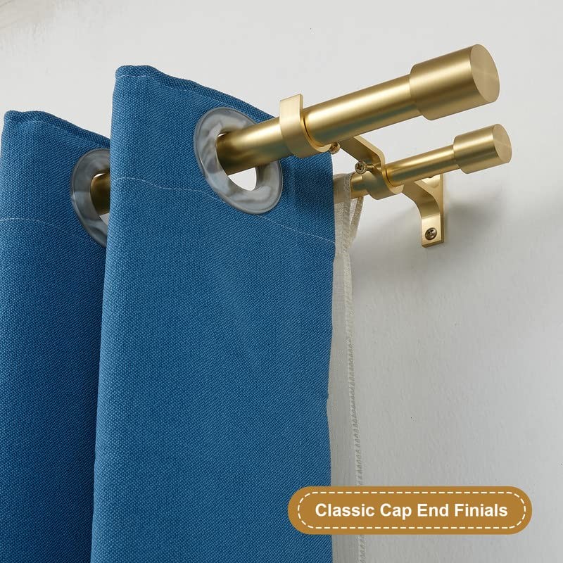 Brass Double Curtain Rods with Cap Finials, Double Curtain Rods
